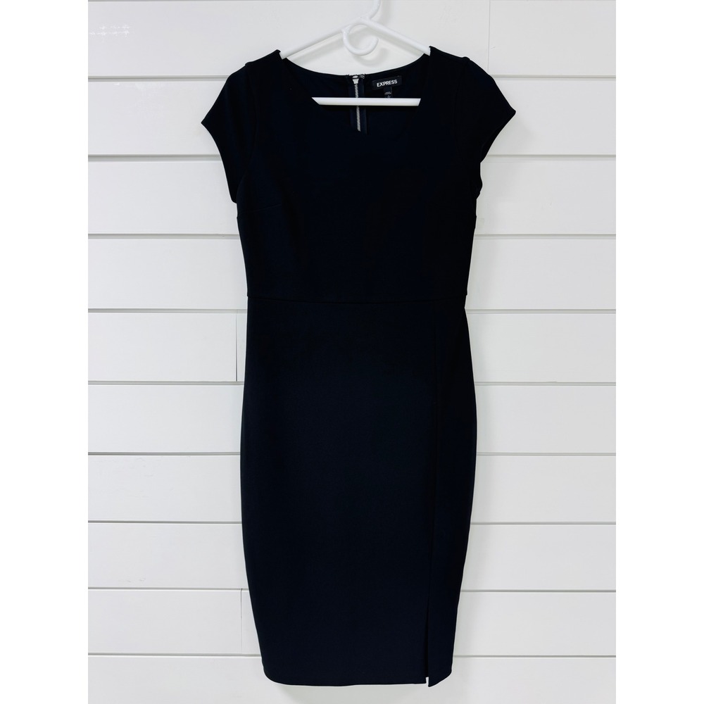 Express Womens Black Asymmetrical Neck Cap Sleeve Sheath Dress Size Small